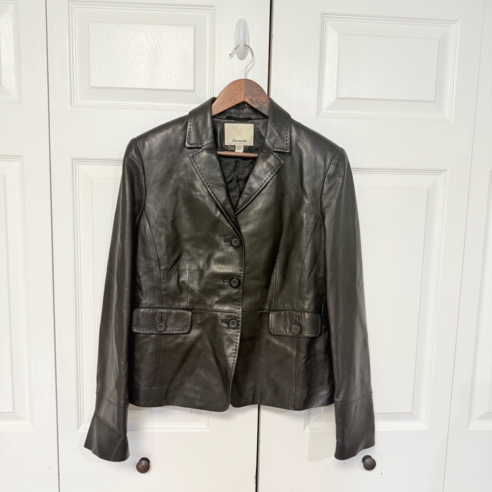 Façonnable Black Lambskin Nappa Leather Blazer Jacket - Size L